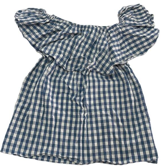MISA Los Angelos Dress Womens Small Blue Belu Gingham Off‎ Shoulder Mini Linen - Picture 3 of 8